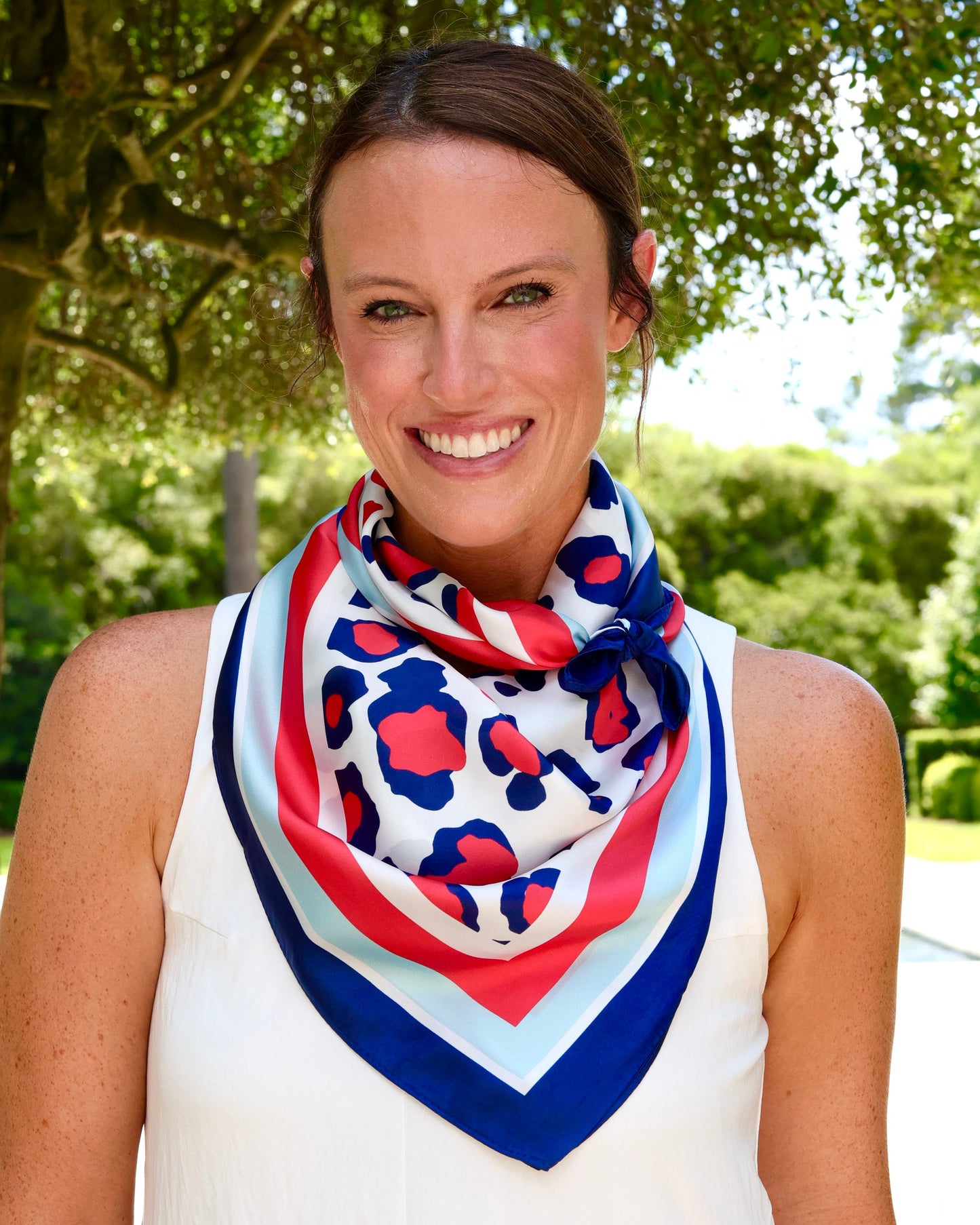 Meredith Spotted Scarf Large Red Navy