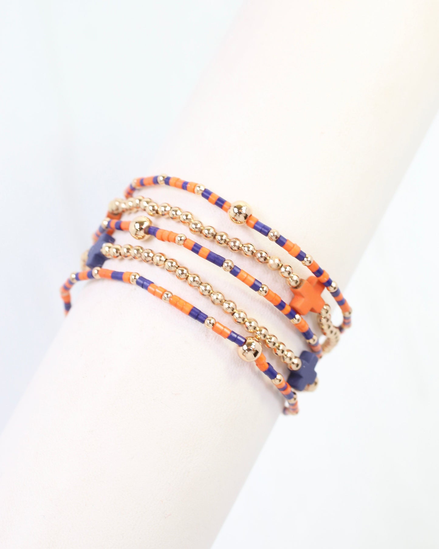 Felicity Beaded Cross Bracelet Set Orange Navy