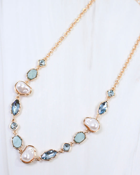 Aleia Pearl and Stone Necklace Blue