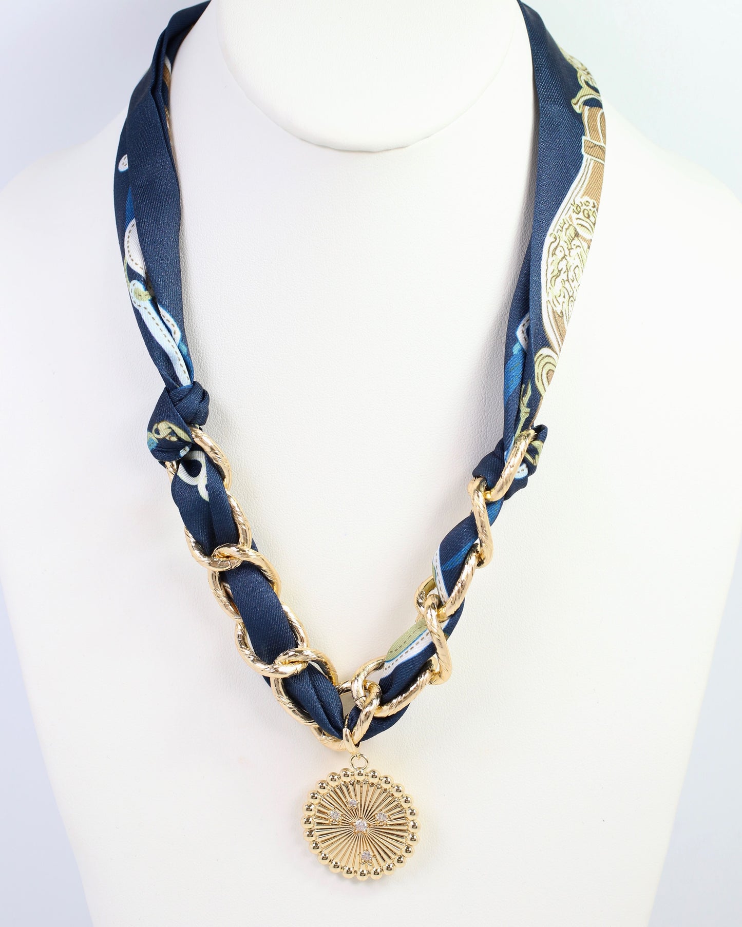 Sarah Scarf Charm Necklace Navy Tan