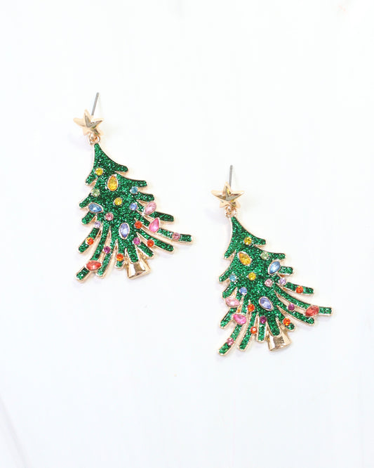 Christmas Sparkle Tree Earring Green