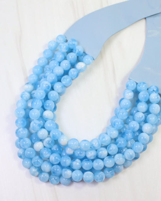 Kimbrel Multi Layered Smooth Beaded Necklace Light Blue