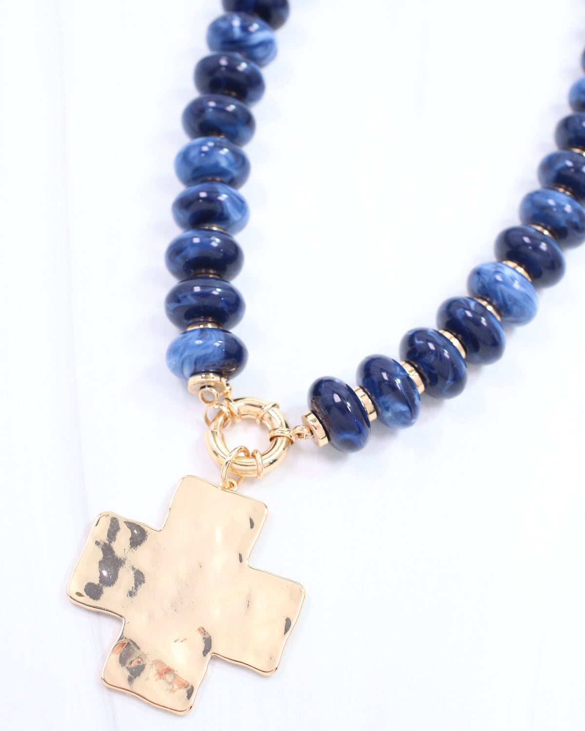 Ellis Bead and Cross Necklace Navy