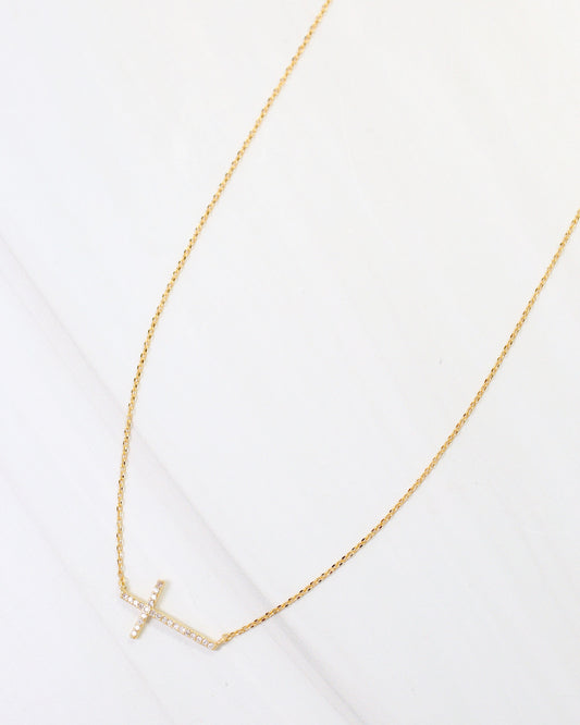 Lakehurst Side Cross Necklace WR Gold