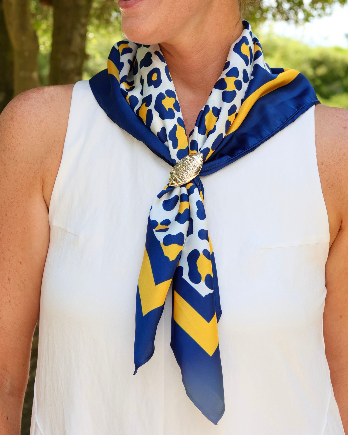 Meredith Spotted Scarf Medium Navy Gold