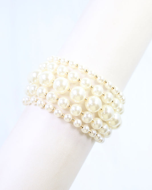 Barclay Stretch Pearl Bracelet Set Gold