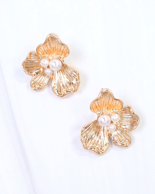 Alice Pearl Embellished Flower Earring Gold