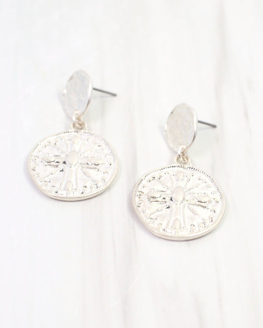 Forster Coin Drop Earring Worn Silver