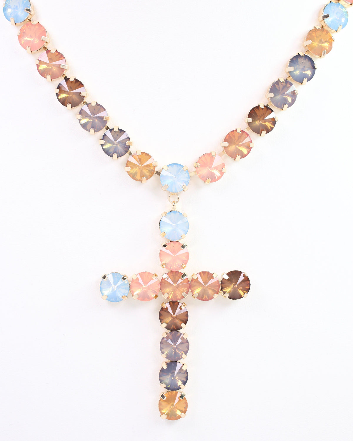 Harper Rhinestone Cross Necklace Earth Multi