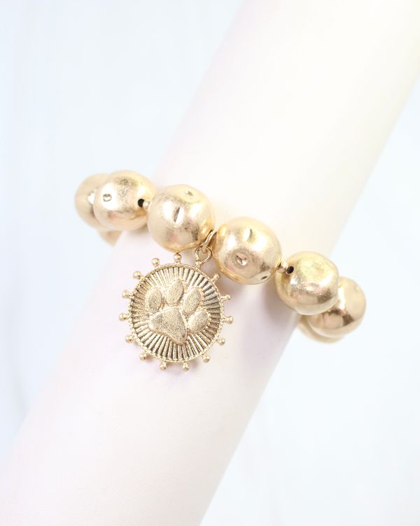 Carmen Coin Stretch Bracelet Paw Print Worn Gold