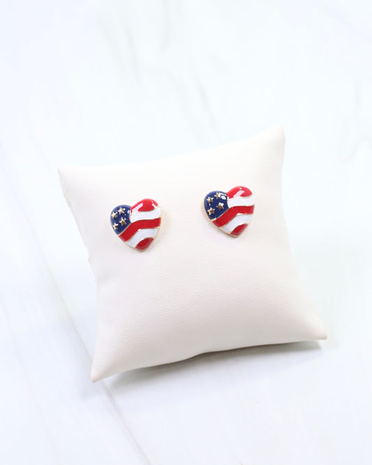 Banner Heart Stud Earring Red Blue