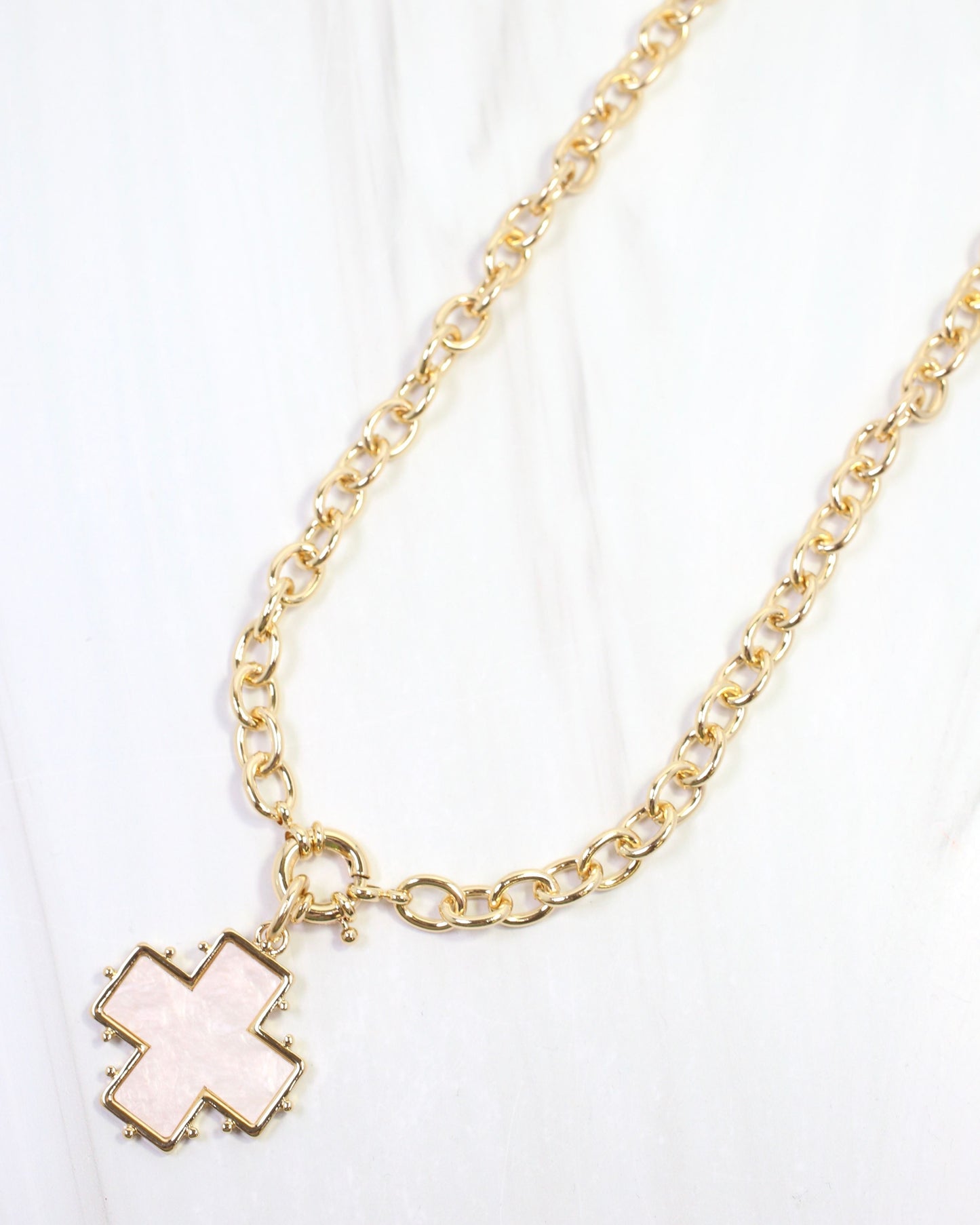 Jaclyn Opal Cross Link Necklace Gold