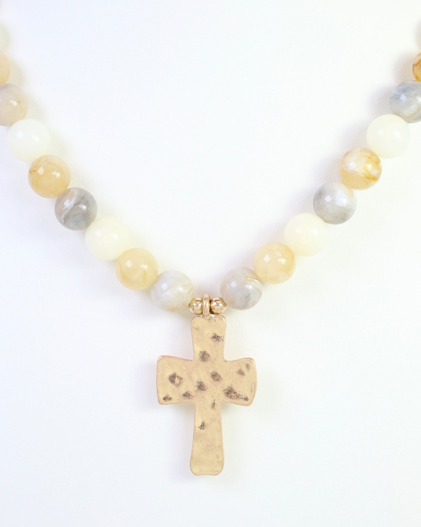 Kathryn Hammered Cross Beaded Necklace Ivory