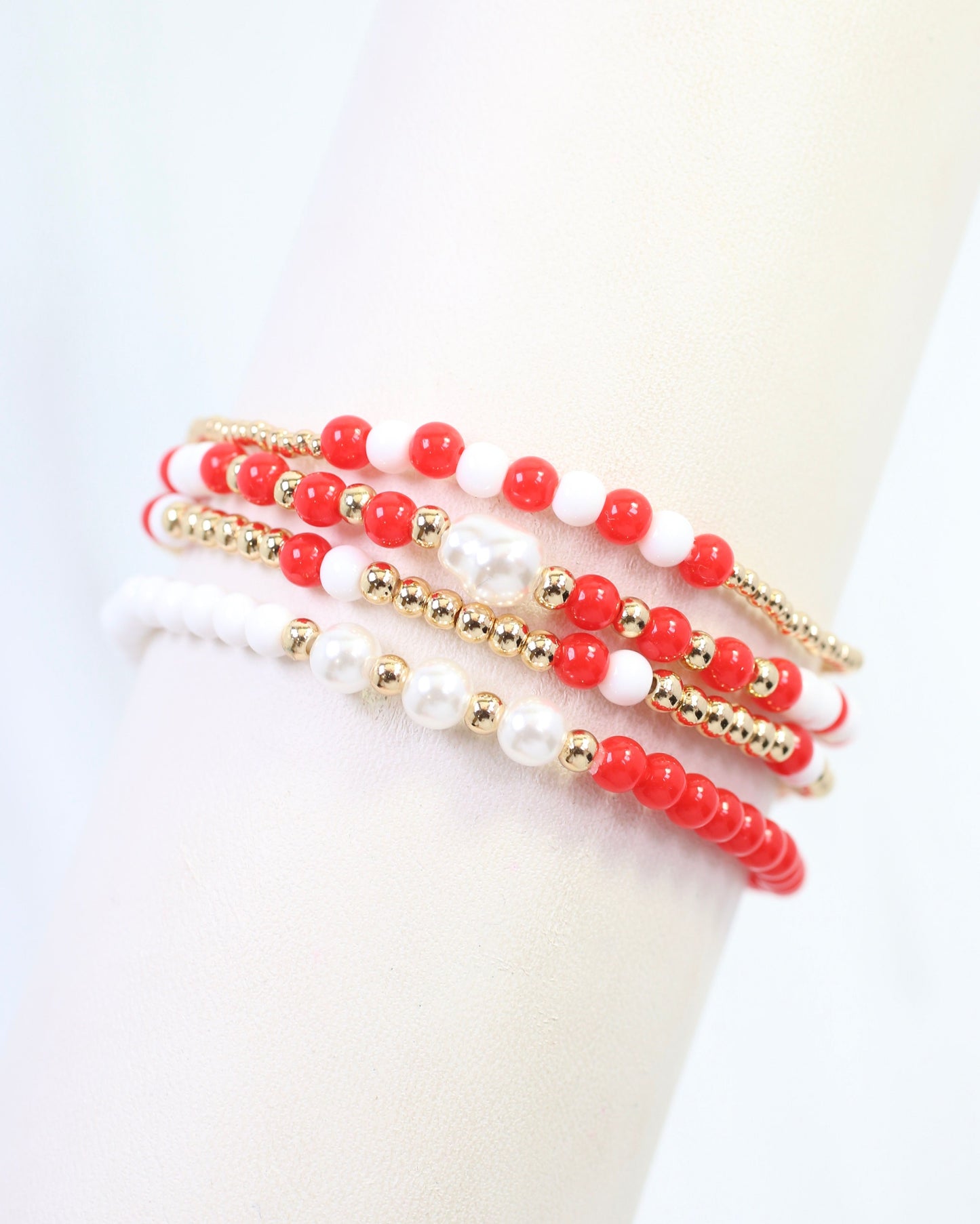 Josie Beaded Bracelet Set Red White