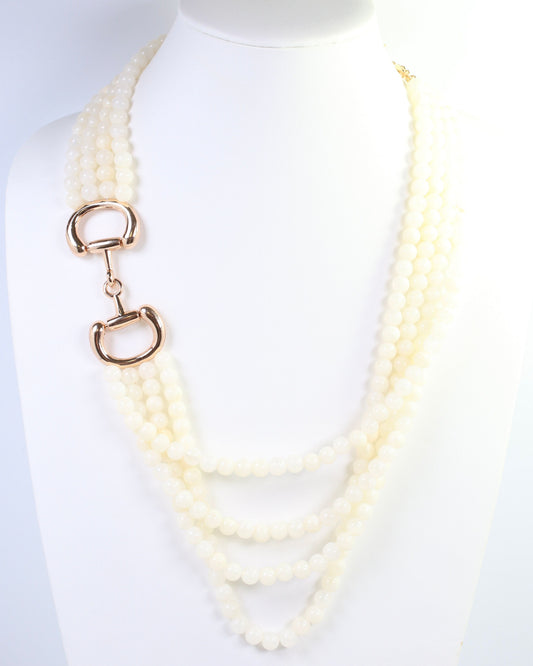 Braelyn Horsebit Beaded Layered Necklace Ivory