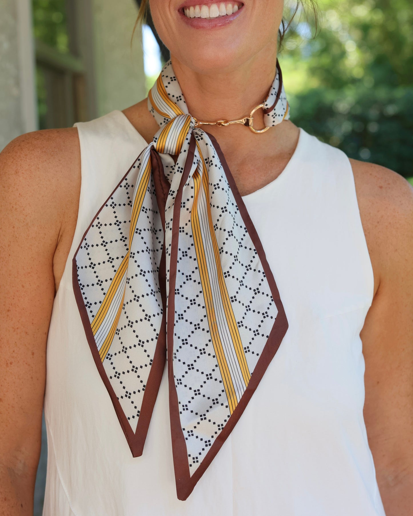 Henley Horsebit Buckle Scarf Brown Gold