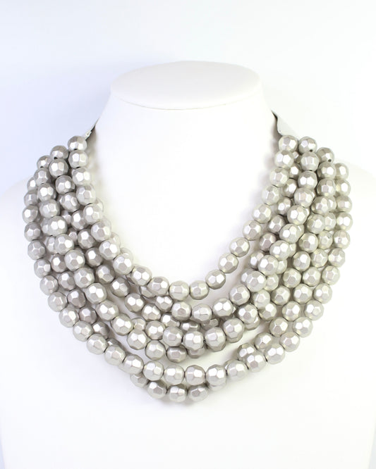 Cadence Multi Layered Beaded Necklace Matte Silver