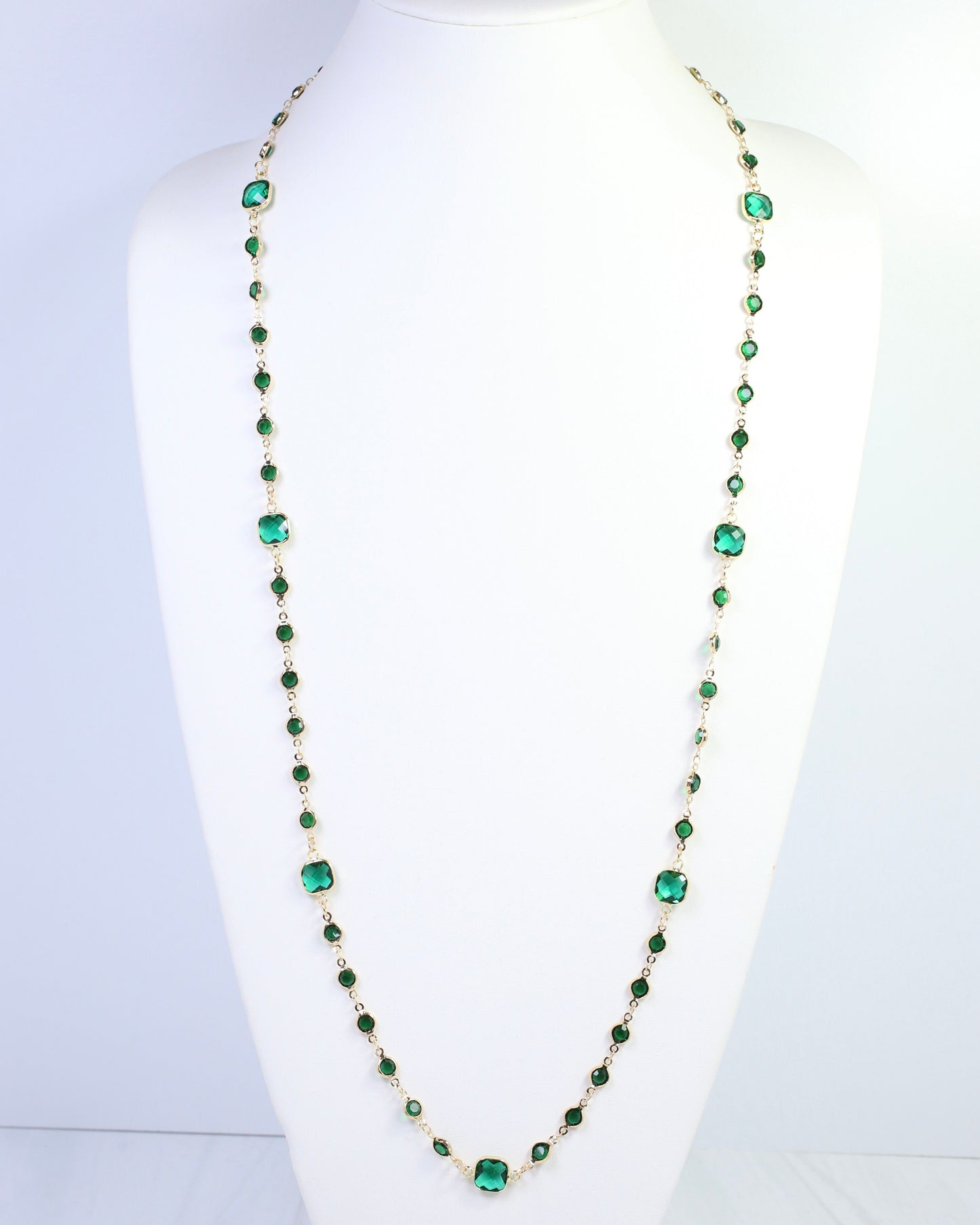 Davina Jeweled Long Necklace Emerald