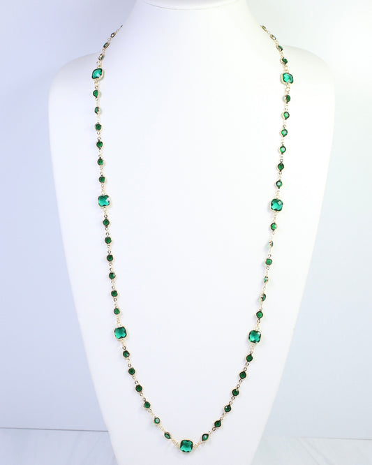 Davina Jeweled Long Necklace Emerald