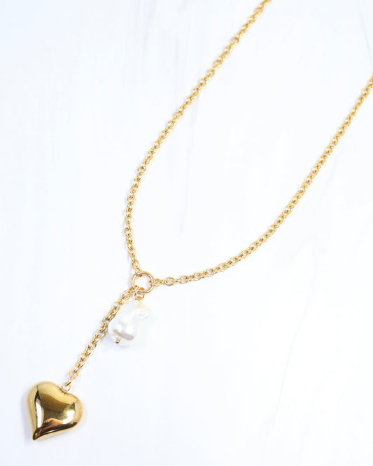 Darla Heart and Pearl Y Necklace WP Gold