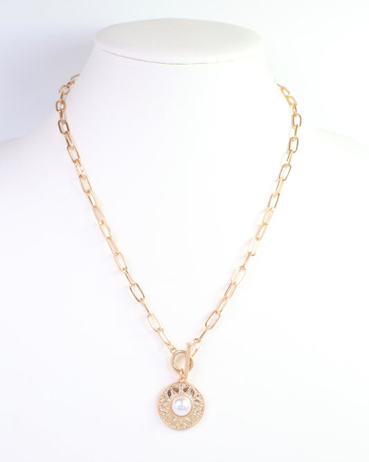 Terrace Circle Drop Toggle Necklace Pearl