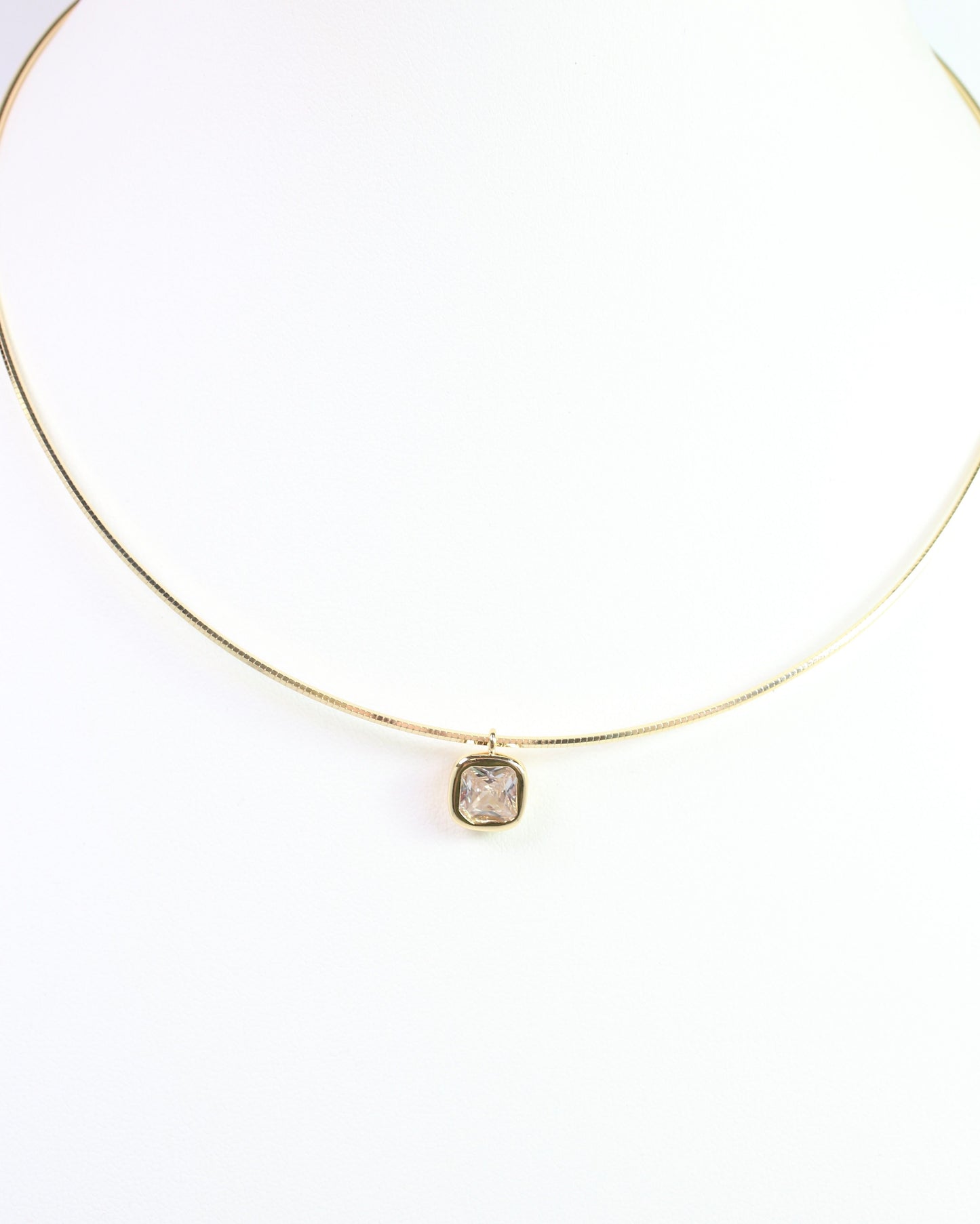 Farah Square CZ Chain Necklace WR Gold
