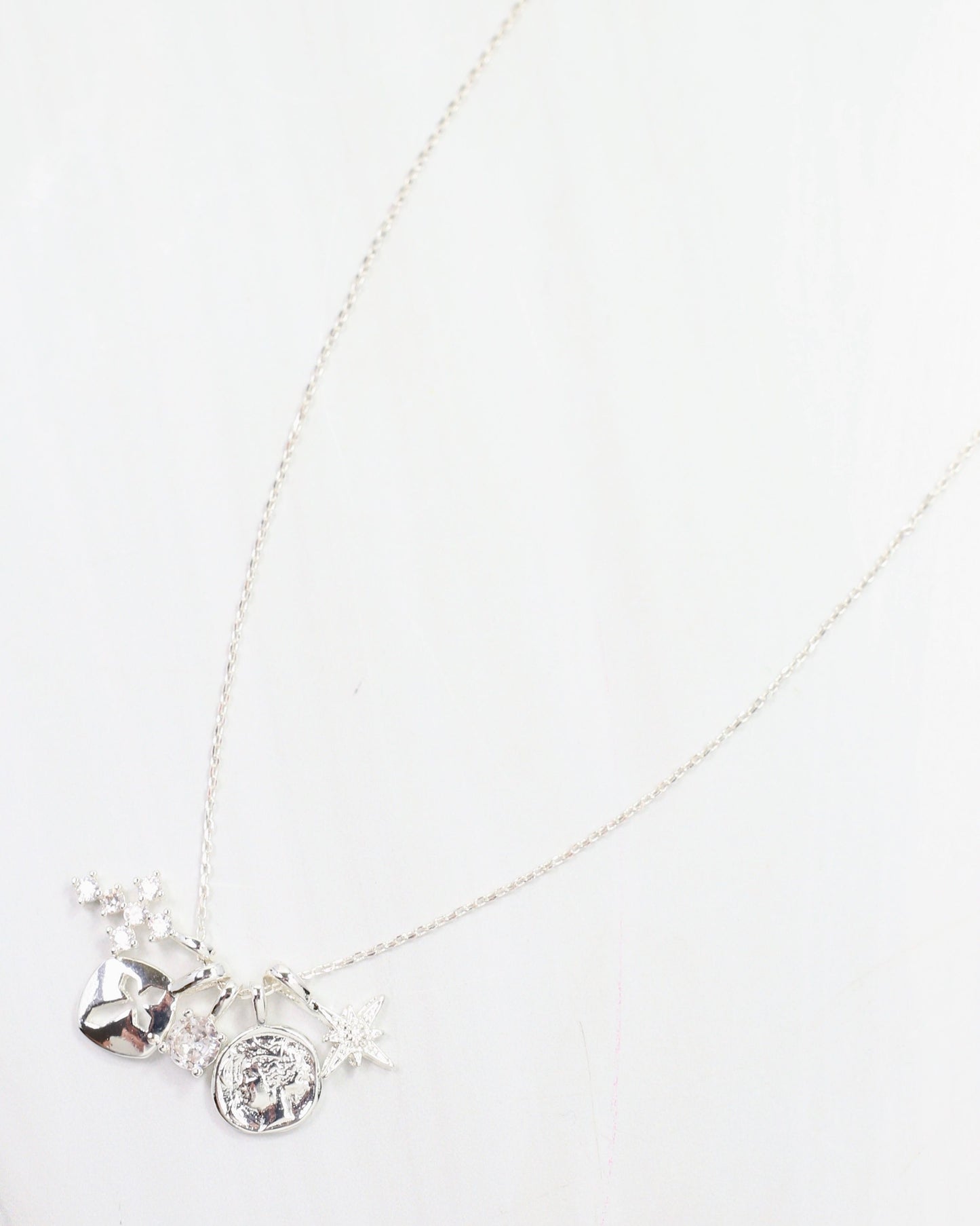 Cross and Coin Charm Necklace Set Silver