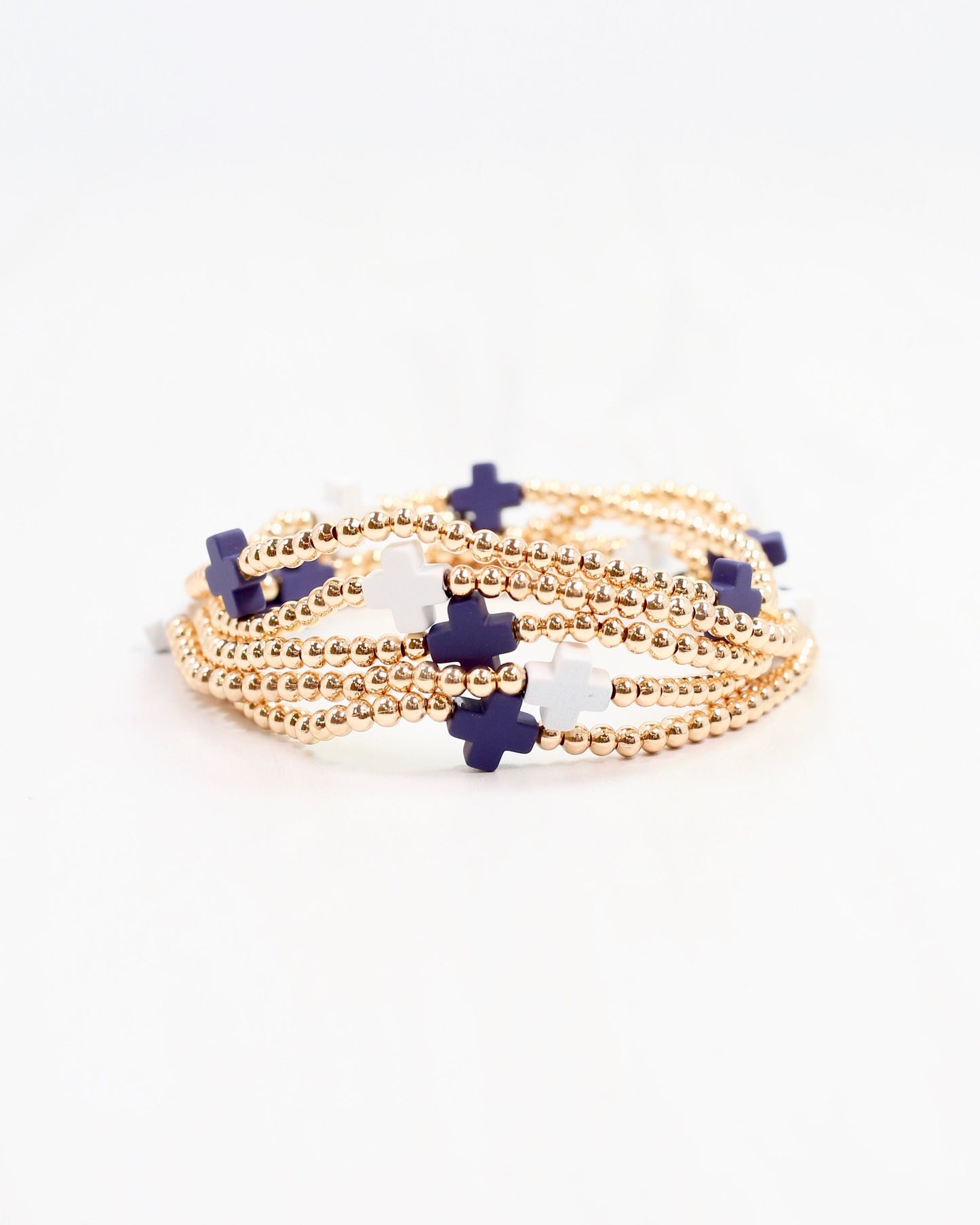 Brittany Cross Bracelet Set Navy White