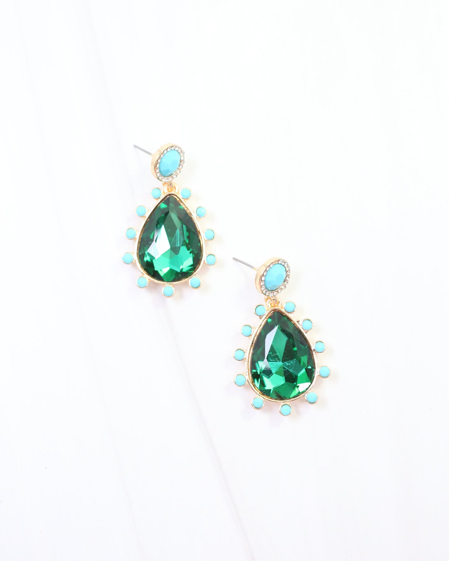 Hanna Turquoise Embellished Drop Earring Green