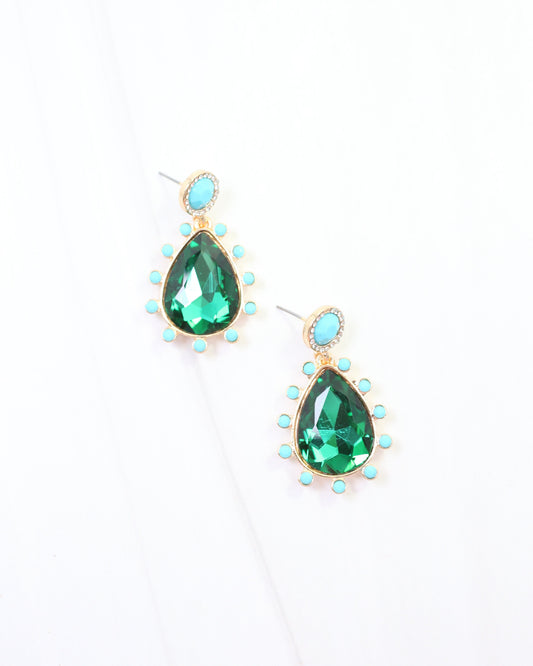 Hanna Turquoise Embellished Drop Earring Green