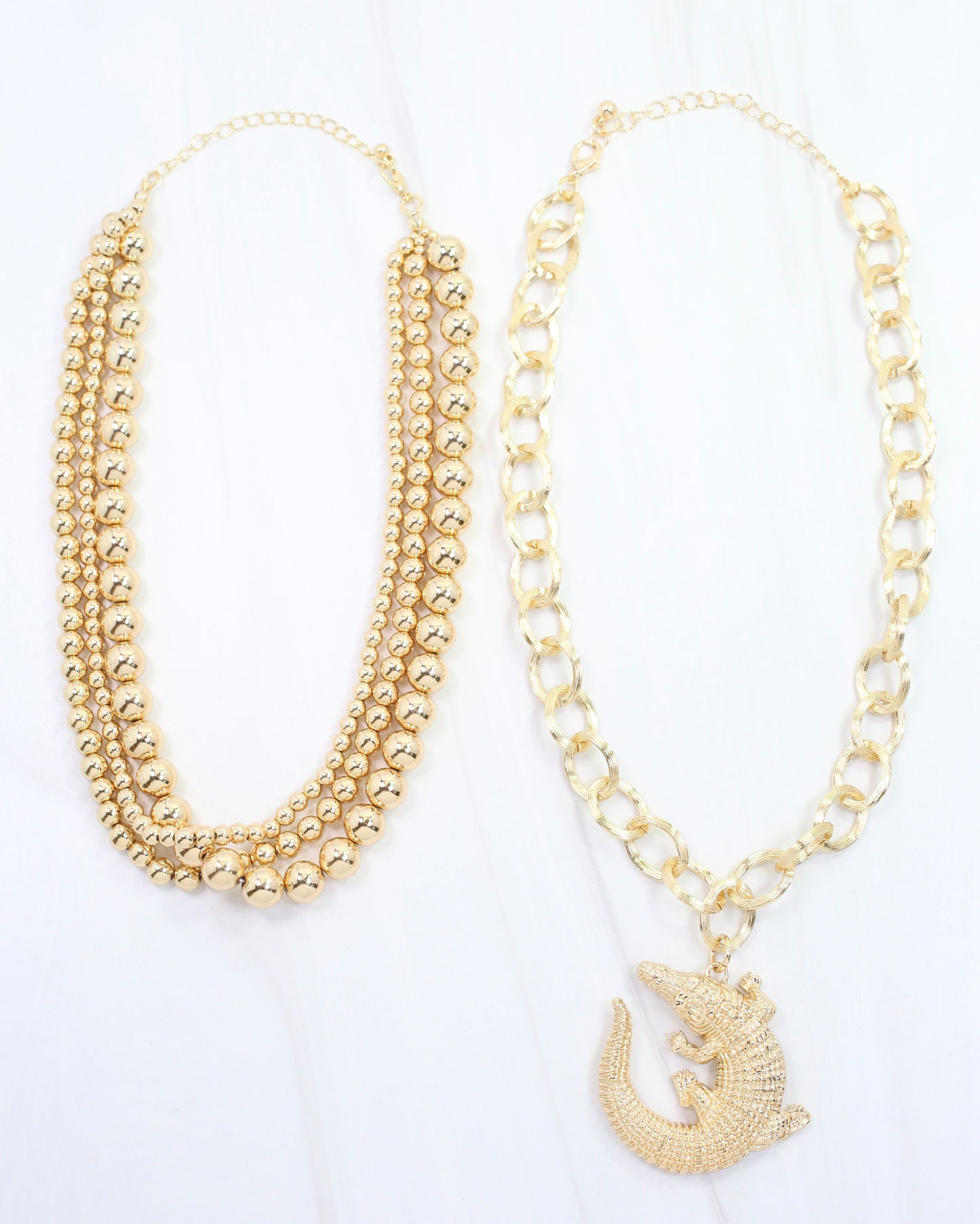 Bree Beaded Layered Necklace Alligator Gold
