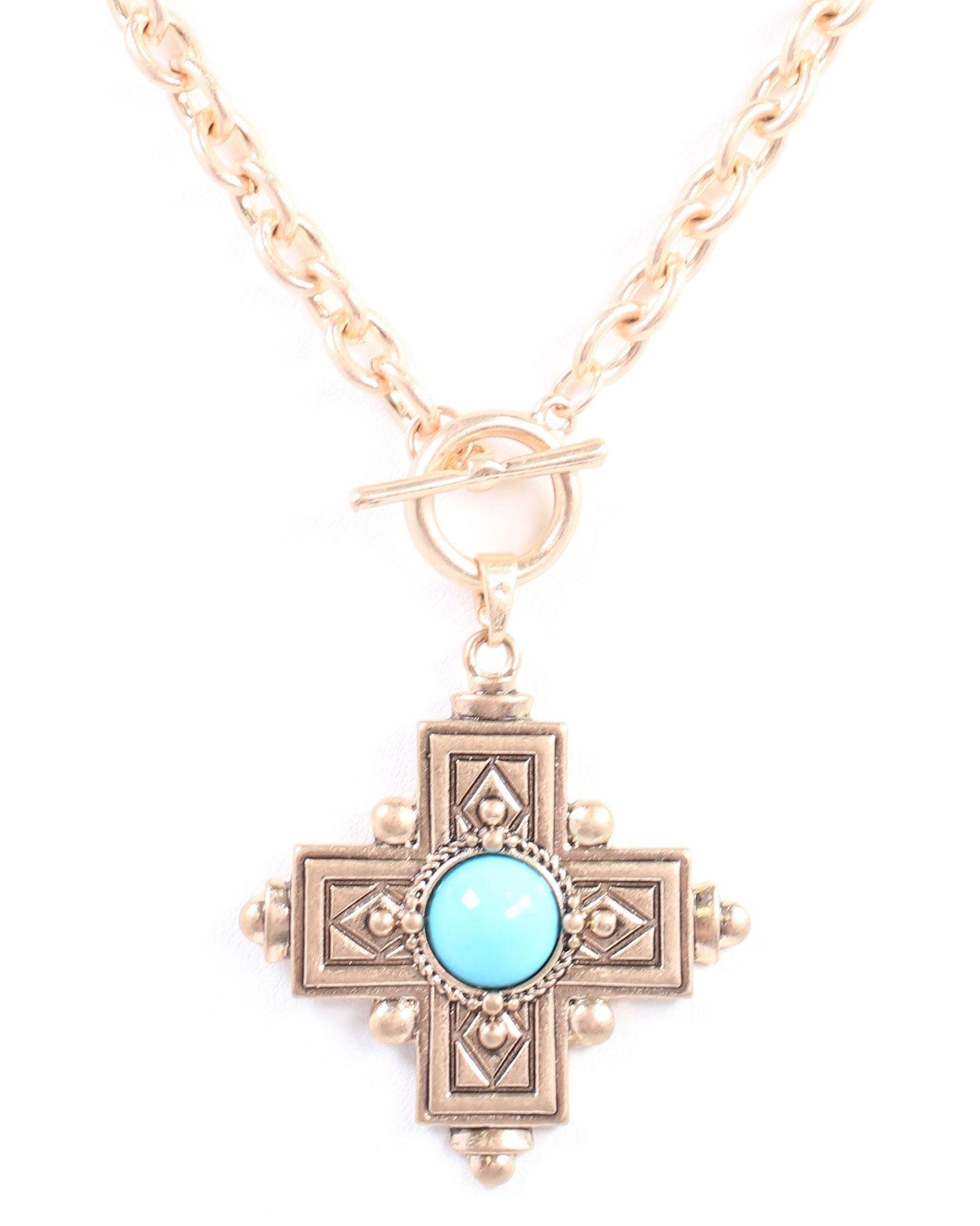 Opelika Cross Pendant Necklace Turqouise