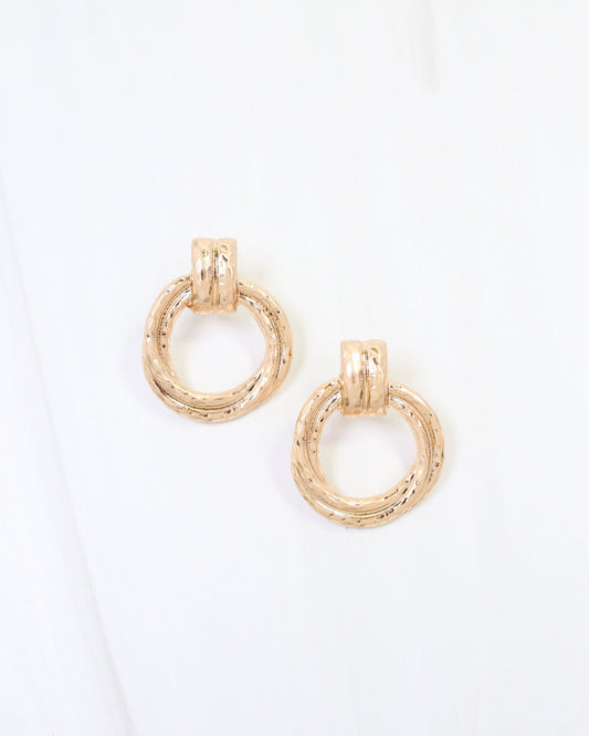 Jamestown Hammered Drop Earring Worn Gold