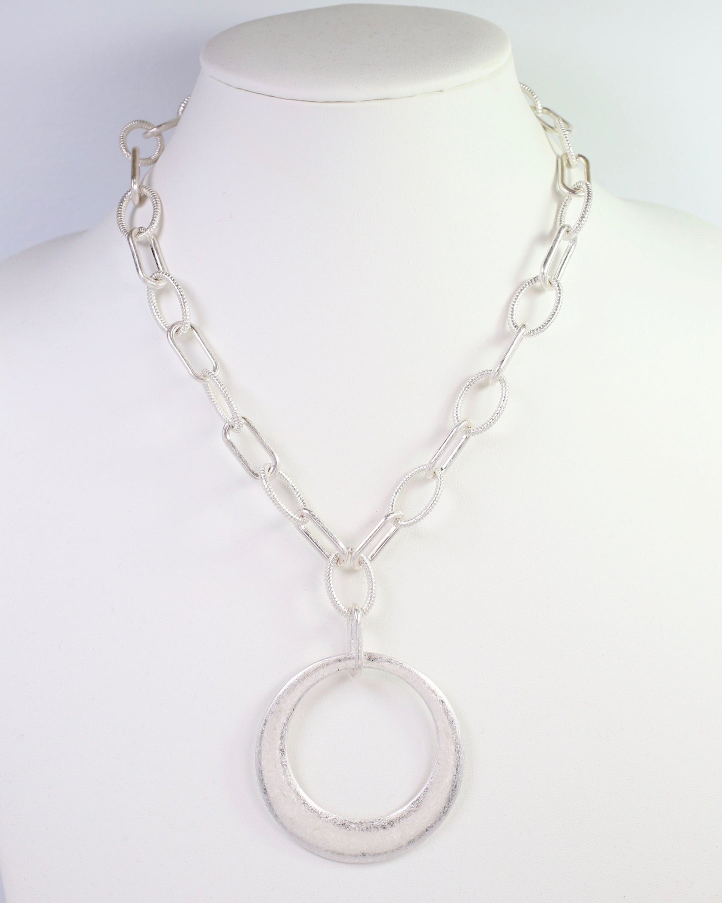 Hyattsville Chain Necklace with Circle Pendant Worn Silver