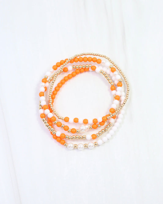 Josie Beaded Bracelet Set Orange White
