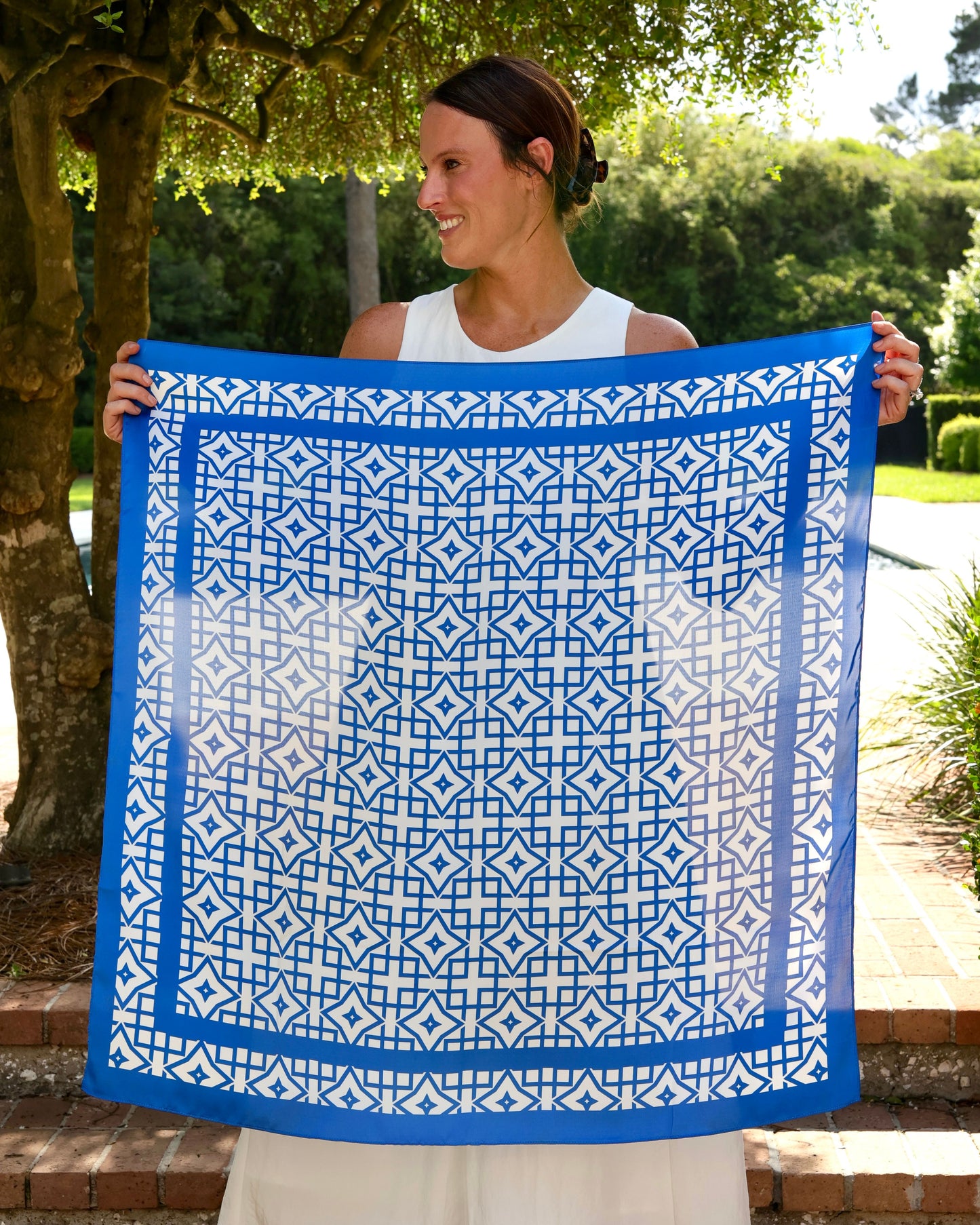 Langston Geometric Scarf Large Blue White