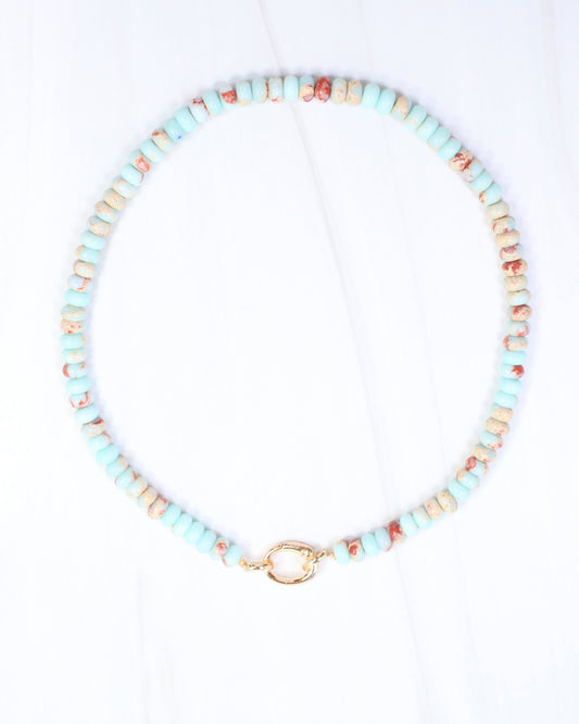 Gisela Stone Beaded Oval Clasp Necklace Multi