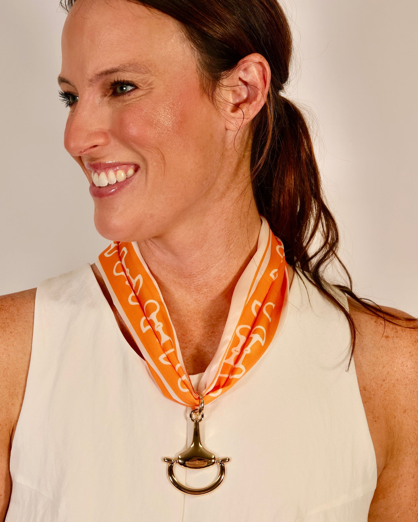 Ida Horsebit Pendant Scarf Necklace Orange White