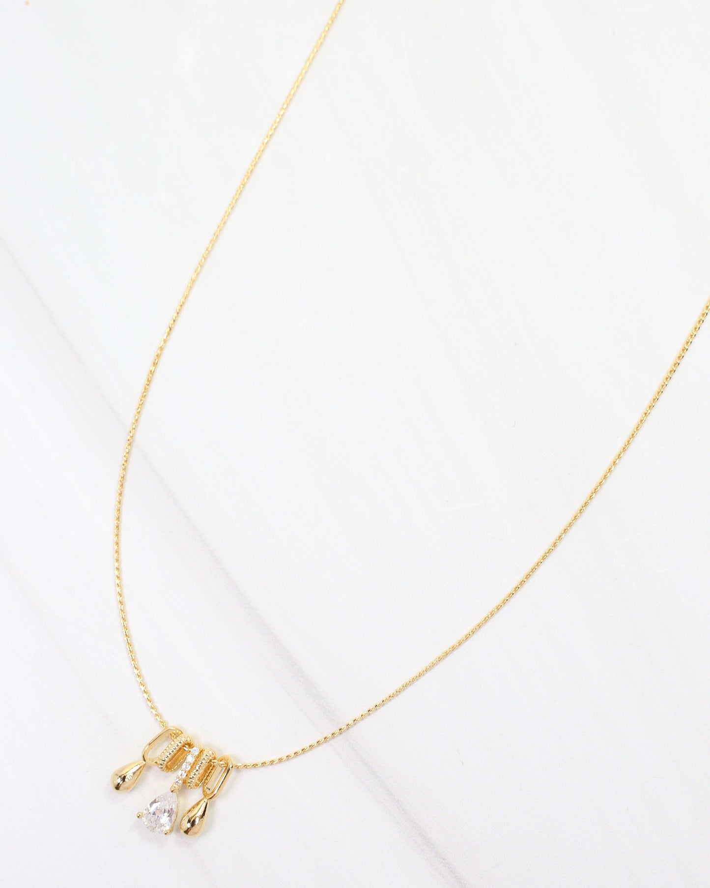 Fremont CZ Teardrop Link Necklace WR Gold