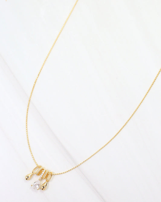Fremont CZ Teardrop Link Necklace WR Gold