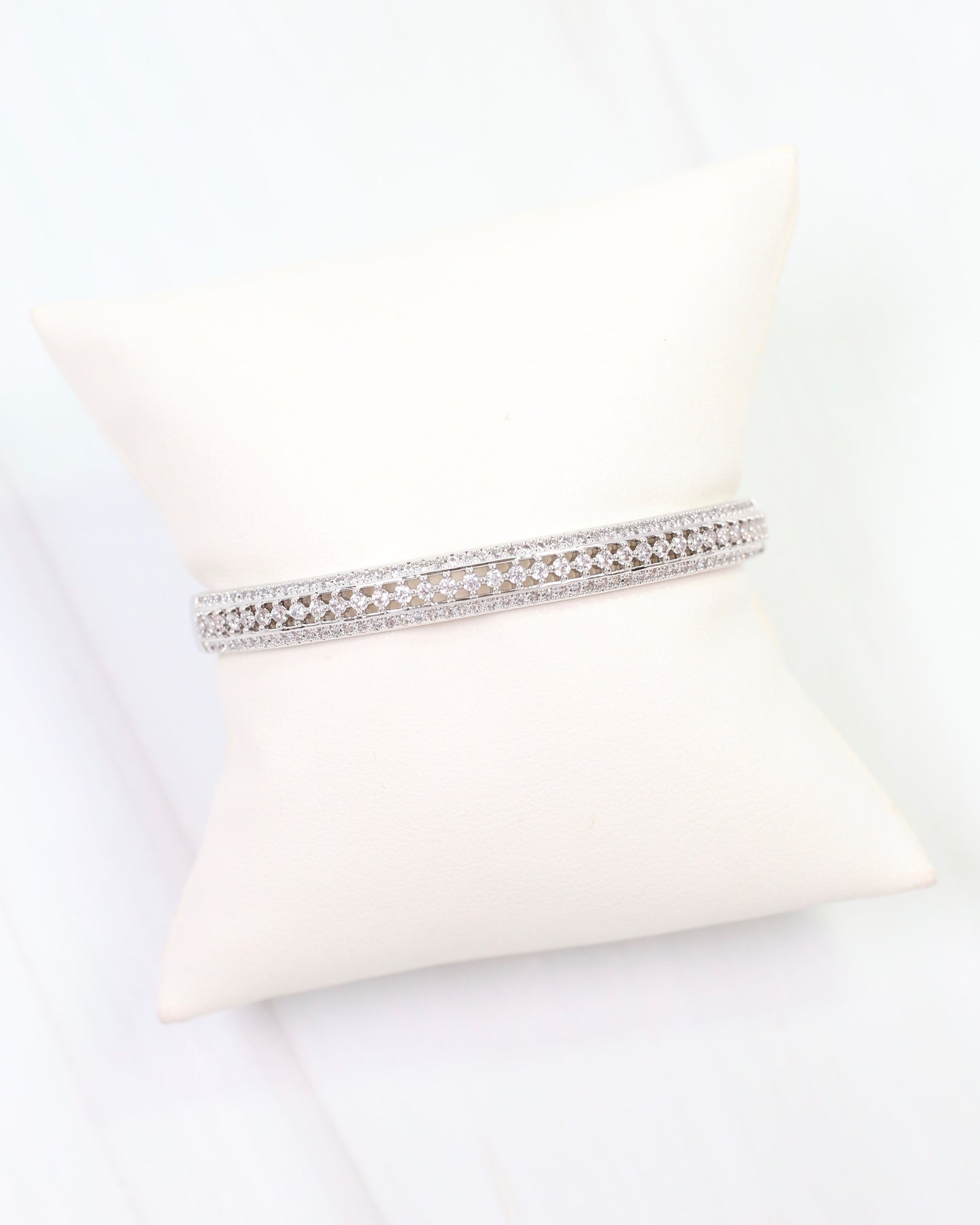 Tiverton CZ Lined Cuff Bracelet WR Silver