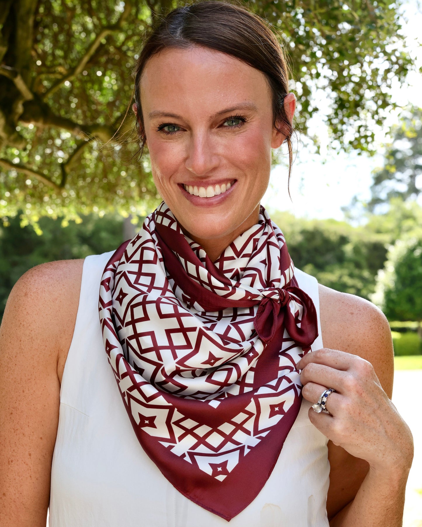 Langston Geometric Scarf Large Maroon White