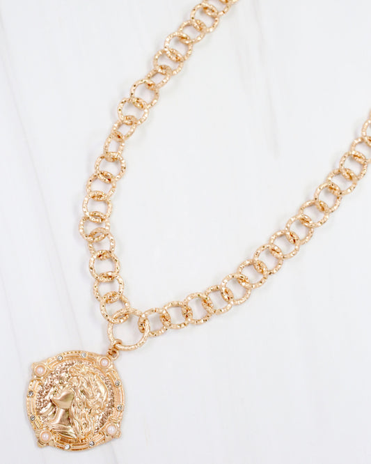 Ballina Coin Link Necklace Worn Gold