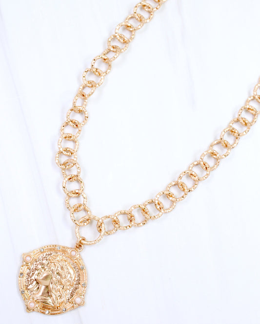 Ballina Coin Link Necklace Worn Gold