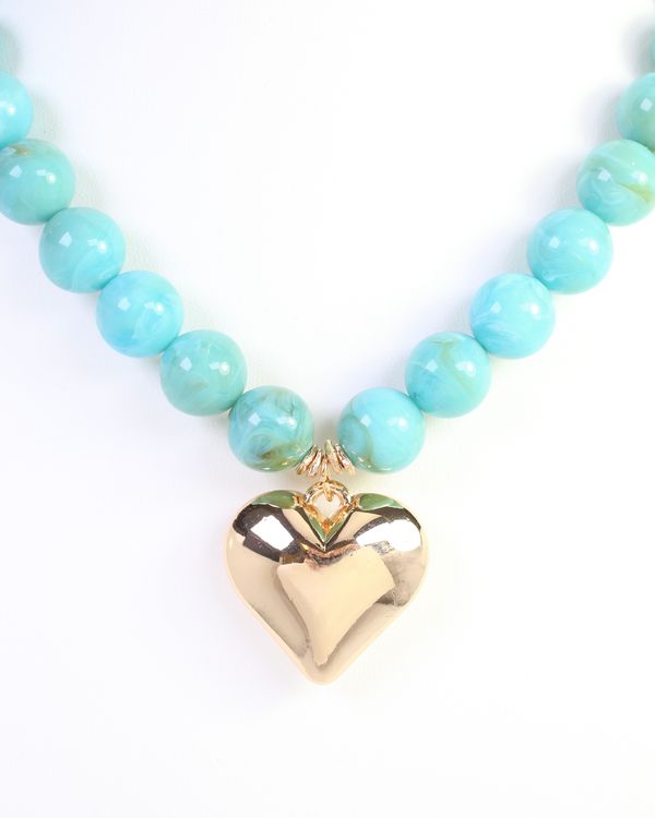 Marjorie Marble Beaded Heart Necklace Turquoise