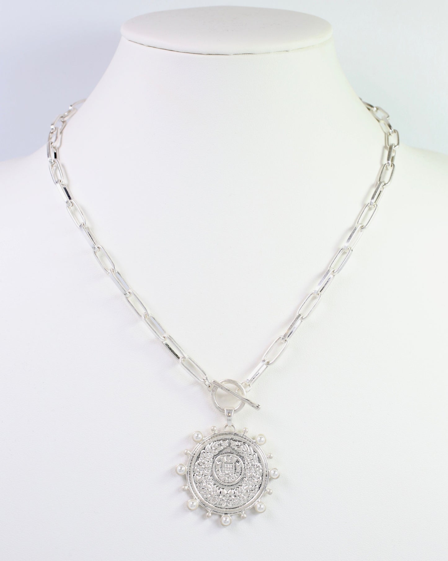 Albury Coin Link Necklace Worn Silver