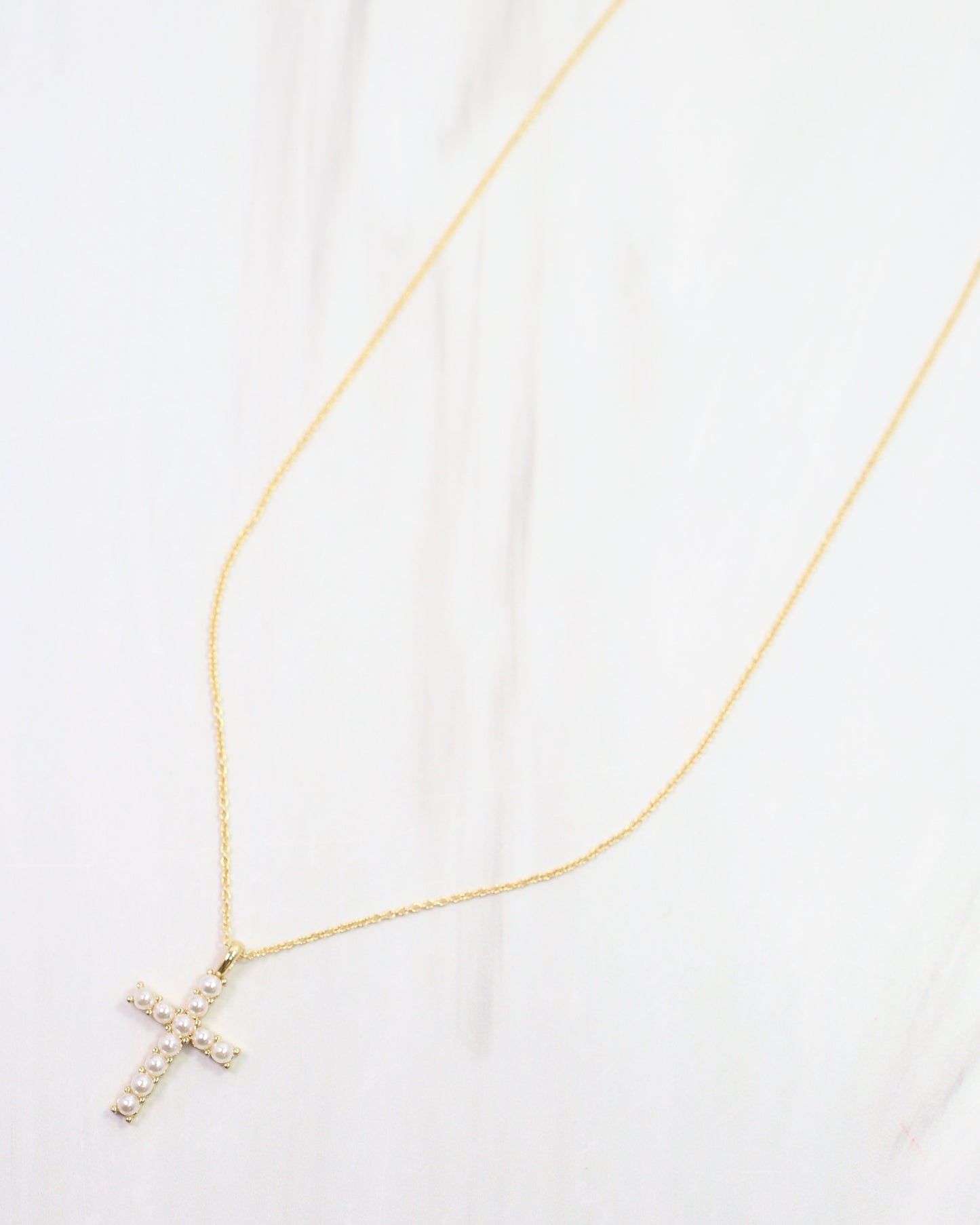 Erica Pearl Cross Necklace WR Gold