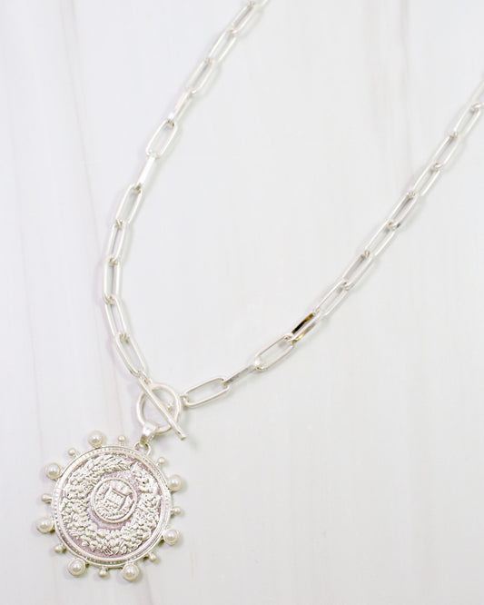 Albury Coin Link Necklace Worn Silver