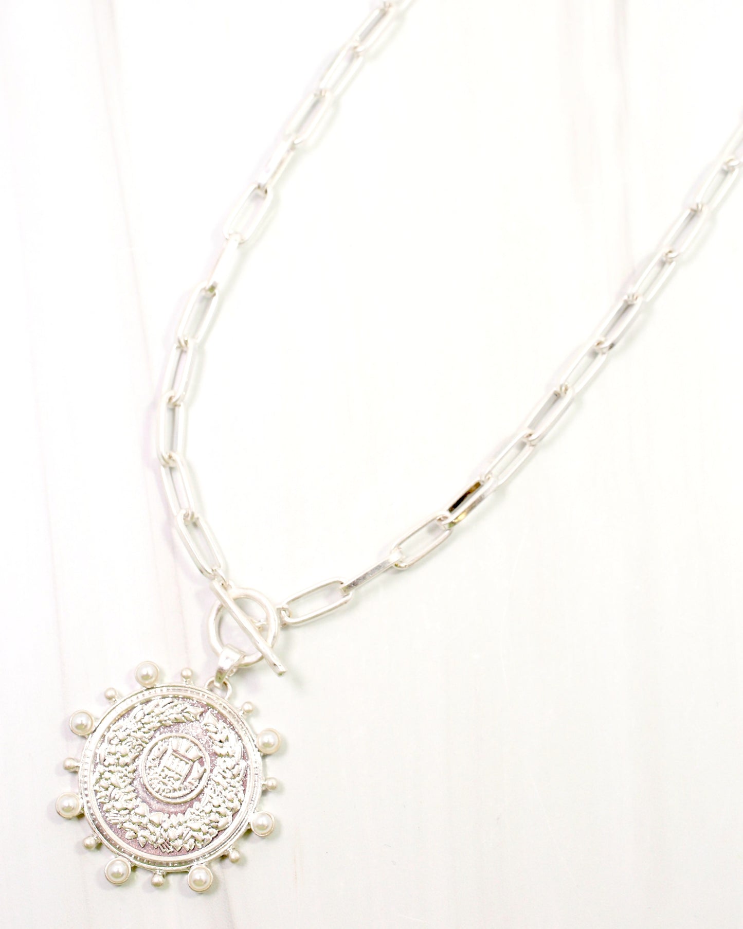 Albury Coin Link Necklace Worn Silver