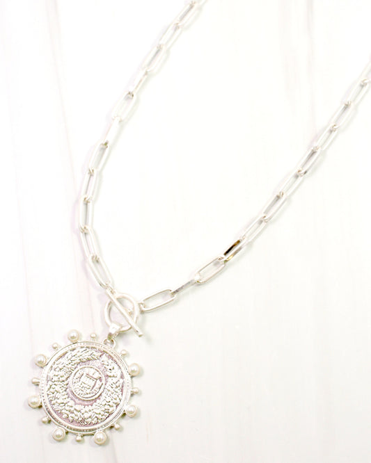 Albury Coin Link Necklace Worn Silver